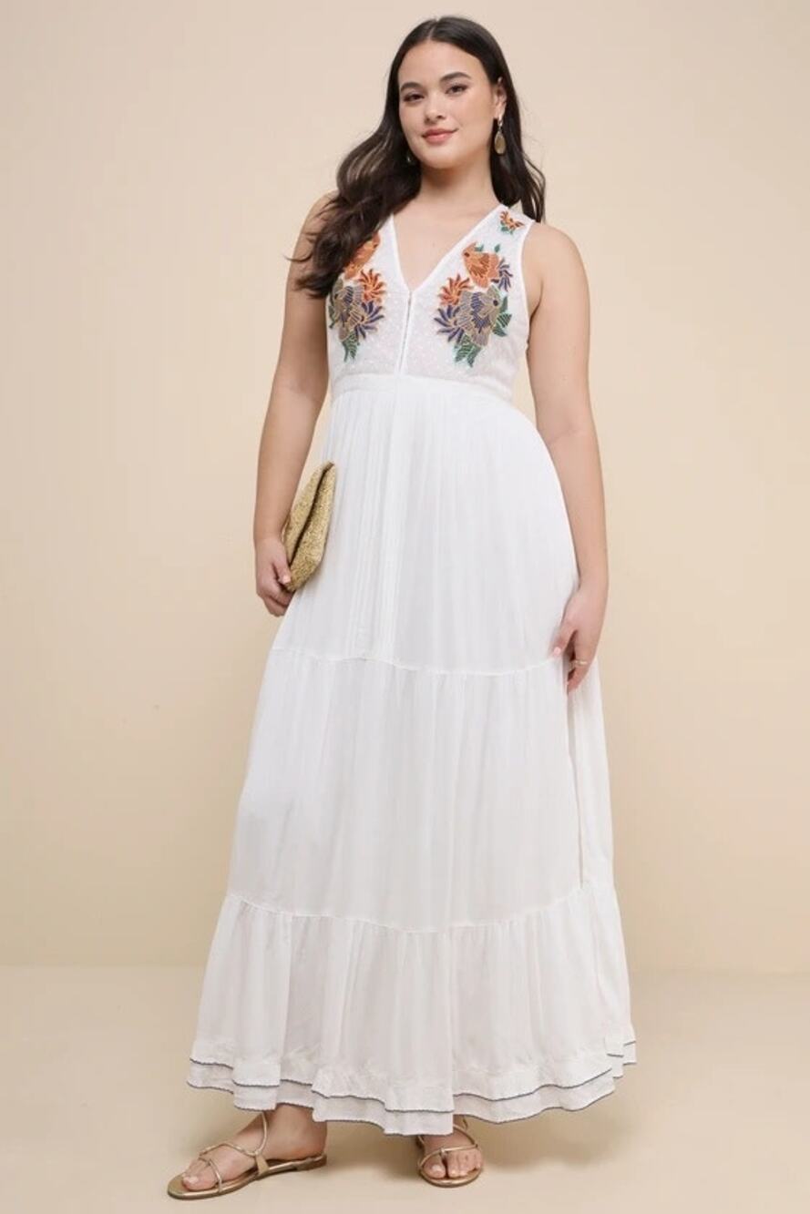 NWT Lulus Tickets To Paradise White Embroidered Maxi Dress XS